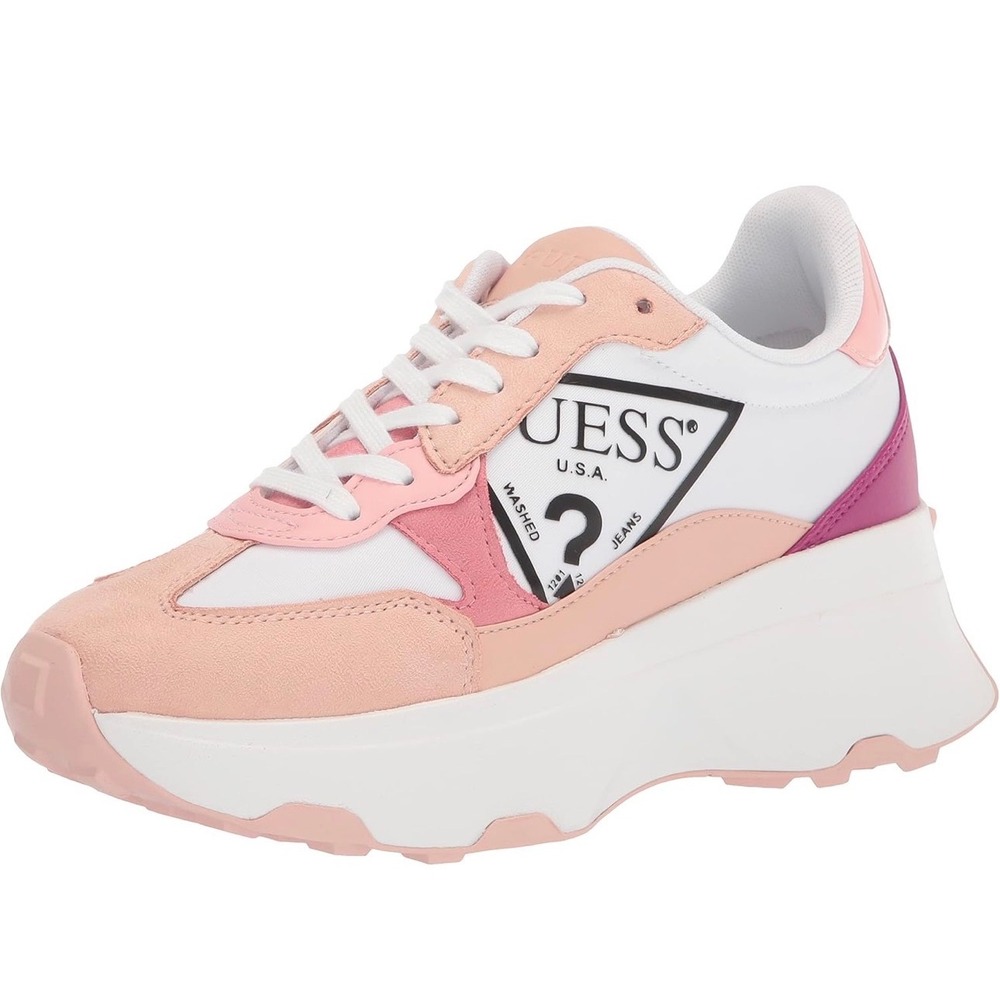 Guess Loven Womens Pink White‎ Chunky Platform Fashion Sneakers Logo Low Top